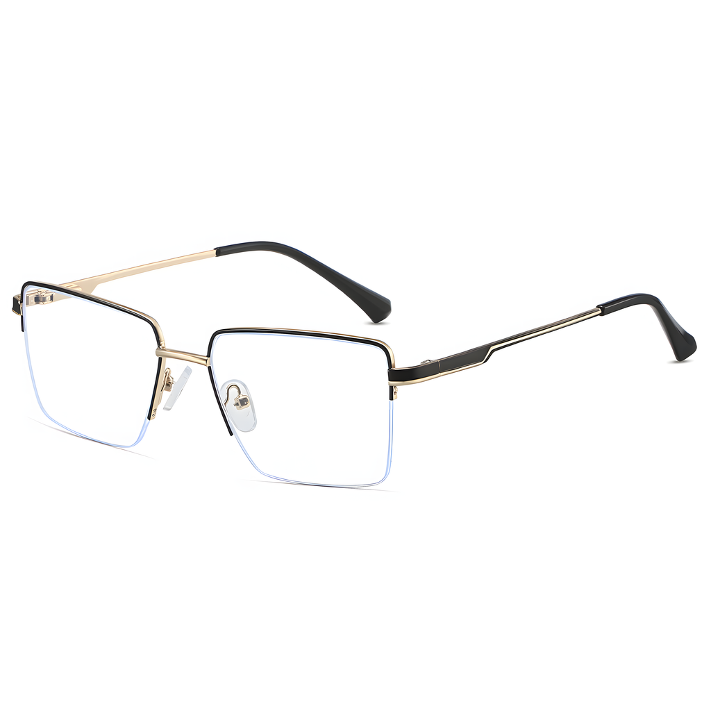 Business Semi-Rimless Metal Frame Glasses Anti Blue Light Rectangular Eyewear