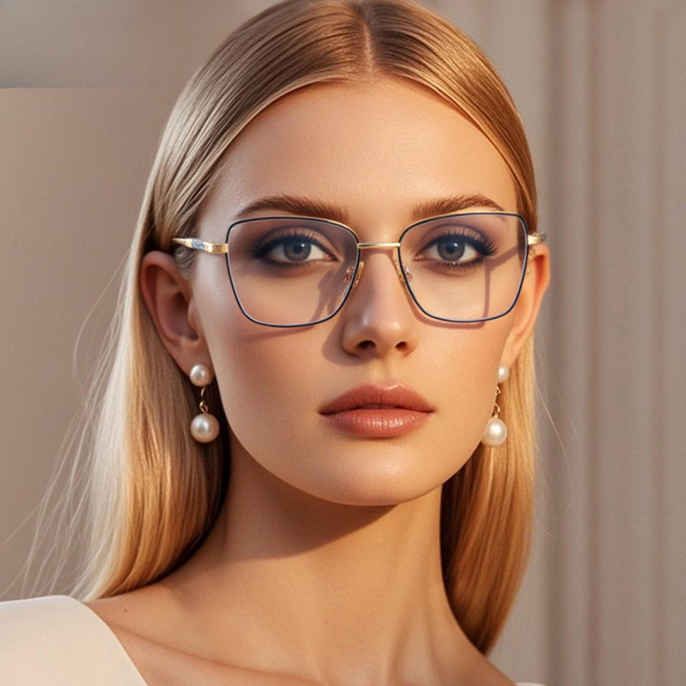Oversized Vintage Square Metal Alloy Eyeglasses Frame - Full Rim Unisex Classic Geometric Lightweight 24.8g