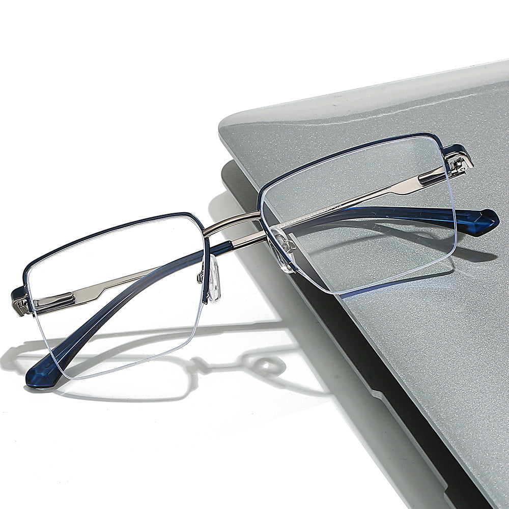 Business Semi-Rimless Metal Frame Glasses Anti Blue Light Rectangular Eyewear