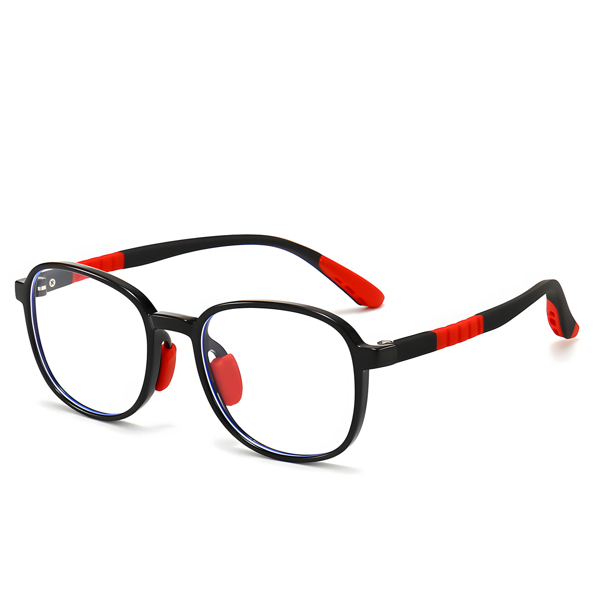 Kids Oval Soft Frame TR90 Glasses |   Flexible Lightweight Prescription Eyewear for Kids Ages 6-14 |   48mm Lens Black Red |   IRISHARP