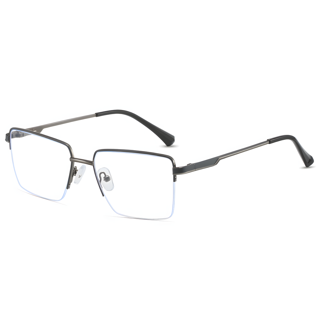 Business Semi-Rimless Metal Frame Glasses Anti Blue Light Rectangular Eyewear
