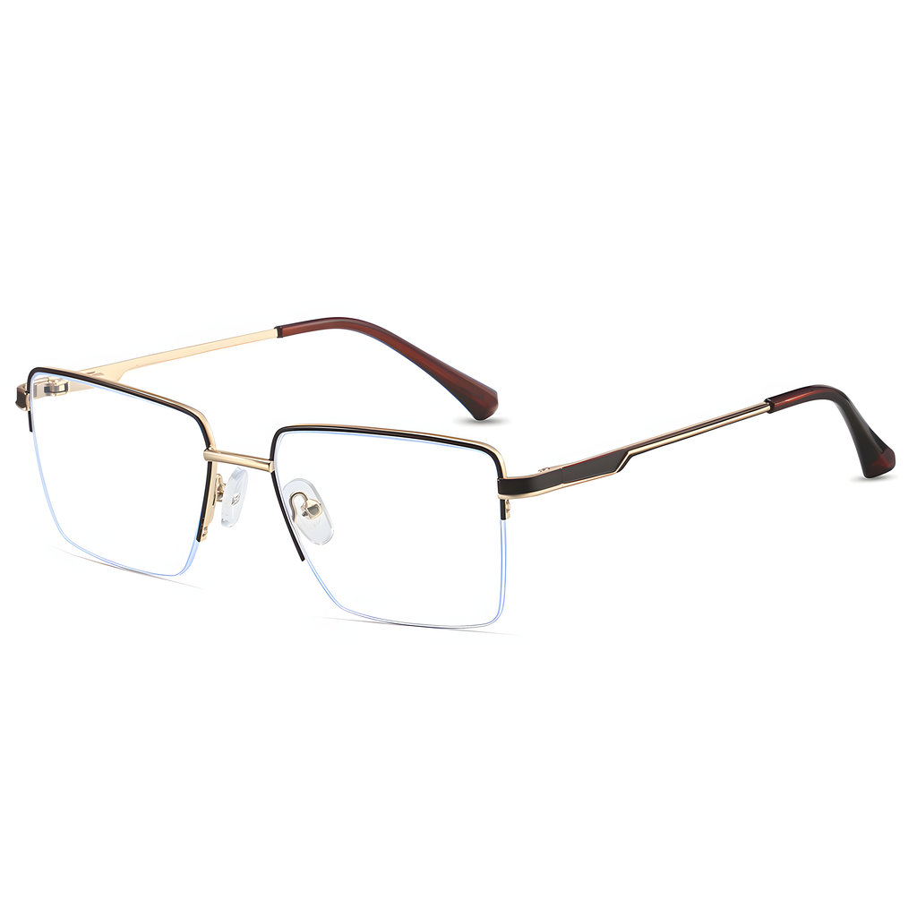 Business Semi-Rimless Metal Frame Glasses Anti Blue Light Rectangular Eyewear