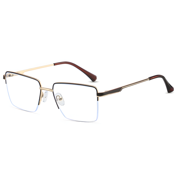Business Semi-Rimless Metal Frame Glasses Anti Blue Light Rectangular Eyewear