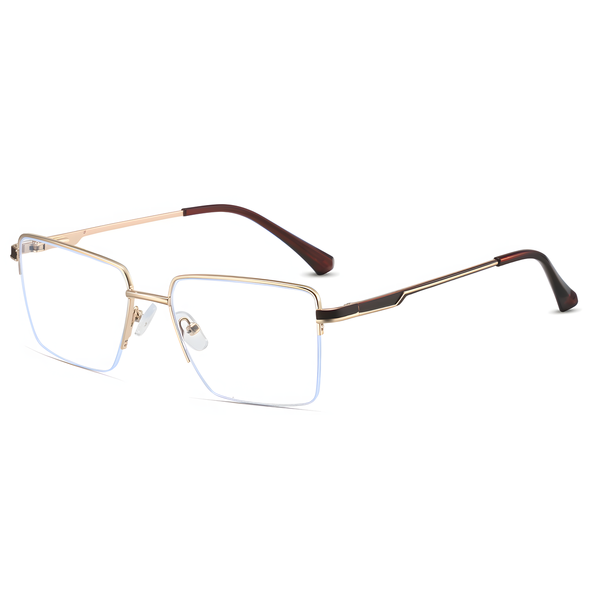 Business Semi-Rimless Metal Frame Glasses Anti Blue Light Rectangular Eyewear