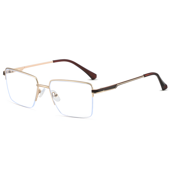 Business Semi-Rimless Metal Frame Glasses Anti Blue Light Rectangular Eyewear