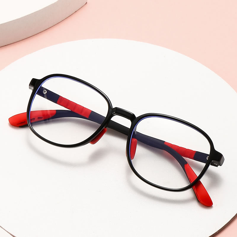 Kids Oval Soft Frame TR90 Glasses |   Flexible Lightweight Prescription Eyewear for Kids Ages 6-14 |   48mm Lens Black Red |   IRISHARP