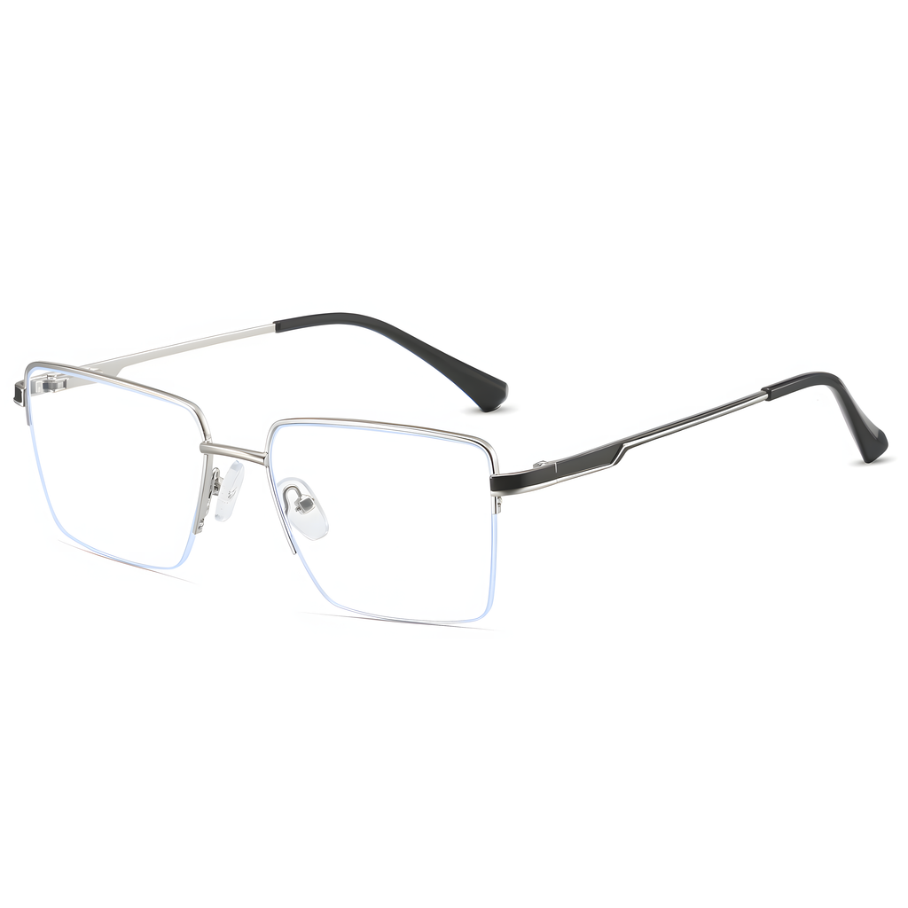 Business Semi-Rimless Metal Frame Glasses Anti Blue Light Rectangular Eyewear