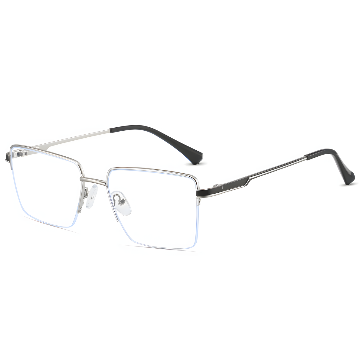 Business Semi-Rimless Metal Frame Glasses Anti Blue Light Rectangular Eyewear