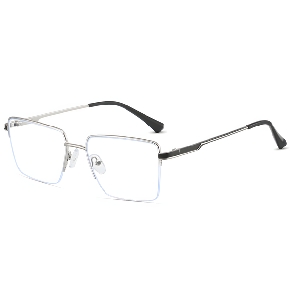 Business Semi-Rimless Metal Frame Glasses Anti Blue Light Rectangular Eyewear