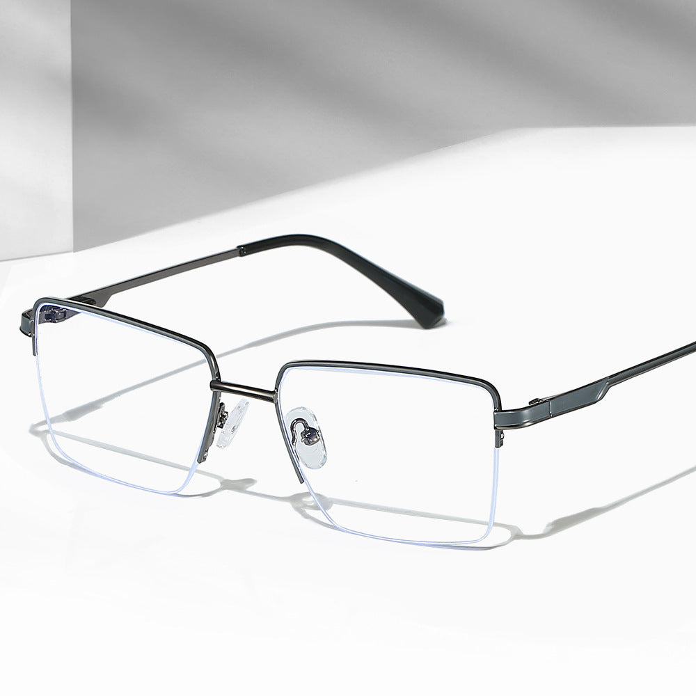 Business Semi-Rimless Metal Frame Glasses Anti Blue Light Rectangular Eyewear