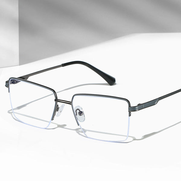 Business Semi-Rimless Metal Frame Glasses Anti Blue Light Rectangular Eyewear