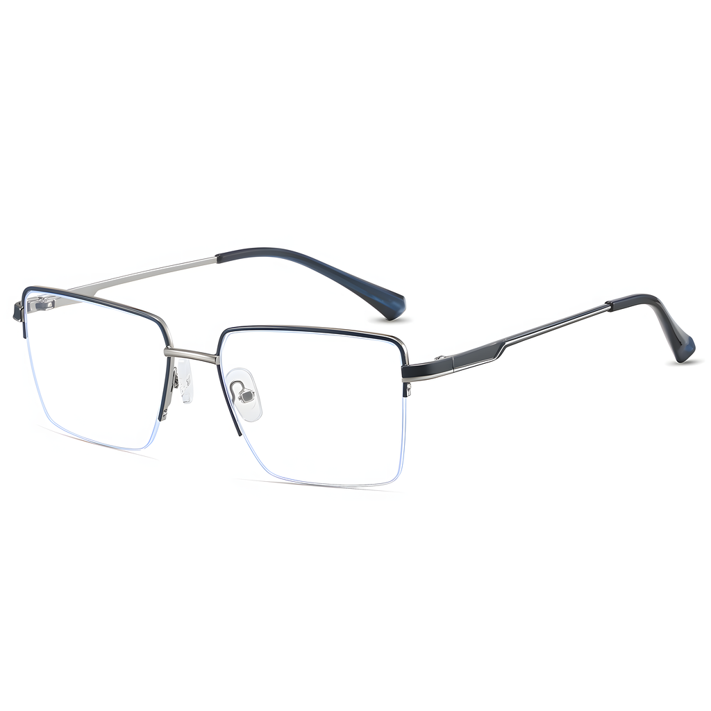 Business Semi-Rimless Metal Frame Glasses Anti Blue Light Rectangular Eyewear