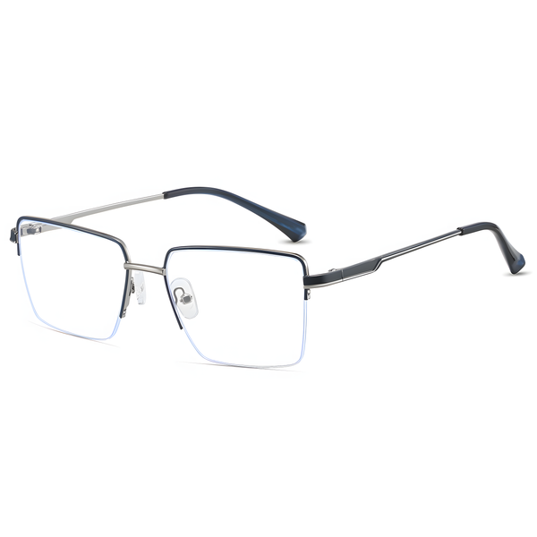 Business Semi-Rimless Metal Frame Glasses Anti Blue Light Rectangular Eyewear